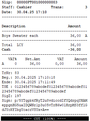 Receipt without QR and text